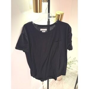 Standard Cloth Black Cotton Pocket Tee Shirt Womens L Tall OB587730 Crew Neck